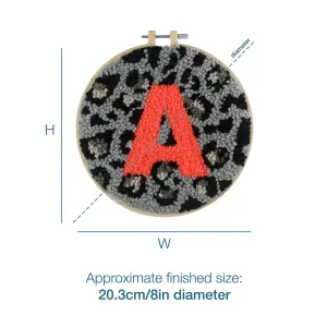 Punch Needle Kit: Yarn and Hoop: Animal Print Monogram