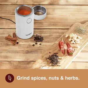 VonShef Coffee Grinder Electric 60g, Coffee Bean Grinder 2500RPM for Coffee, Nuts and Spices, 150W, White