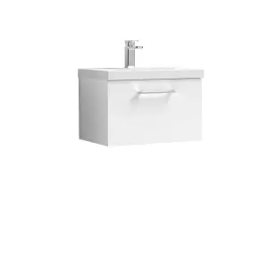 Wall Hung 1 Drawer Vanity Unit with Mid-Edge Ceramic Basin, 600mm - Gloss White