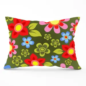 Red And Blue Flowers Cushions 33cm x 48cm