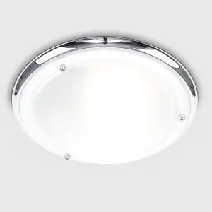 ValueLights Modern IP44 Silver Chrome And Glass Flush Bathroom Ceiling Light