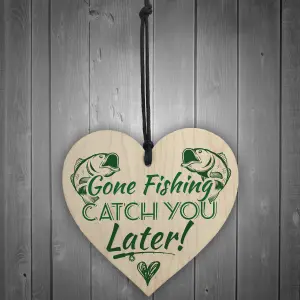 Red Ocean Gone Fishing Catch You Later Novelty Wooden Hanging Plaque Fisherman Dad Daddy Grandad Gift Sign