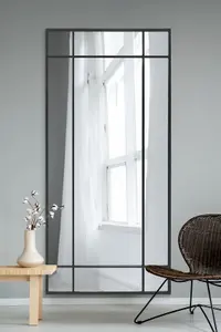 MirrorOutlet Fenestra - Black Contemporary Wall and Leaner Mirror 71" X 33" (180 x 85CM)