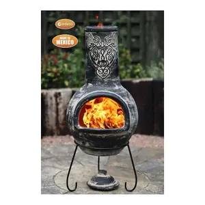 Gardeco Wulfryc Wolf Grey Mexican Clay Chimenea Fire Pit Garden Heater Large