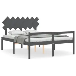 Berkfield Bed Frame with Headboard Grey King Size Solid Wood