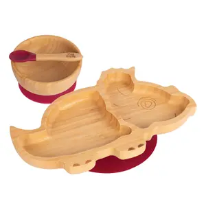 Tiny Dining - Children's Bamboo Suction Dinosaur Dinner Set - Red