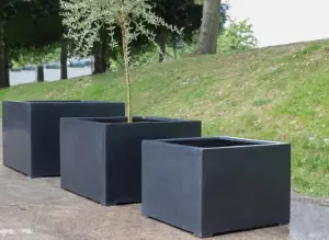 Primrose Titanic Black Poly-Terrazzo Cube Planter 85cm