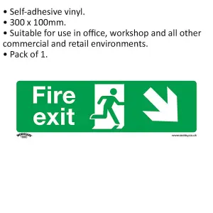 1x FIRE EXIT DOWN RIGHT Health & Safety Sign Self Adhesive 300 x 100mm Sticker