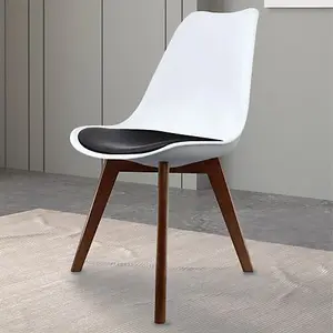 Soho White & Black Plastic Dining Chair with Squared Dark Wood Legs