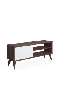 Vere TV Stand with 2 Shelves and 1 Cabinet, 110 x 30 x 45 cm Small TV Unit Table for TVs up to 42 inch, Walnut