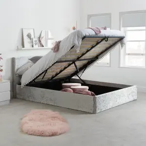 Birlea Berlin Small Double Ottoman Bed Steel Crushed Velvet