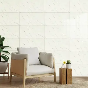 Marble Effect Wall Stickers, Self Adhesive Art Wall Decals in White H 60 x W 30 x T 0.2cm