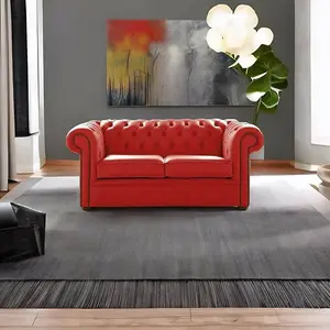 Chesterfield 2 Seater Shelly Flame Red Leather Sofa Settee Bespoke In Classic Style