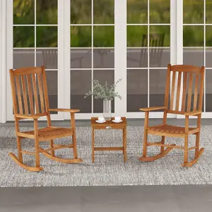 Costway Garden Rocking Chair Eucalyptus Wood Chair Patio Slatted Rocker