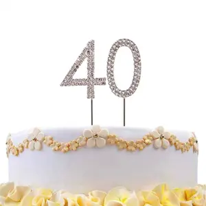 40  Silver Diamond Sparkley CakeTopper Number Year For Birthday Anniversary Party Decorations