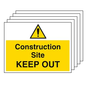 5x CONSTRUCTION SITE KEEP OUT Warning Sign - Self Adhesive 600x450mm