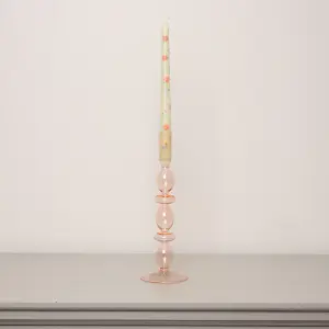 Melody Maison Tall Pale Pink Glass Candle Holder - 27cm