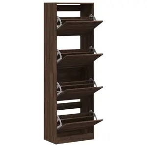 Berkfield Shoe Cabinet with 4 Flip-Drawers Brown Oak 60x34x187.5 cm