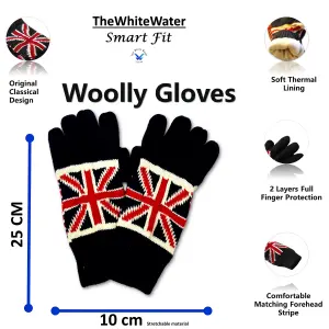 2 Layers Winter Gloves Full Fingers Union Jack British Flag Woolly Knitted Unisex Mittens