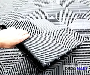 Durable PVC Interlocking Vented Garage Mat Grey Dimensions 40cm x 40cm x 2cm