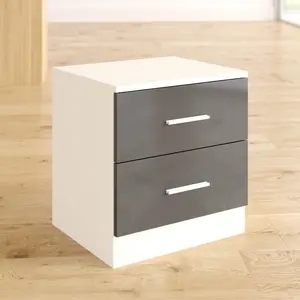 Eva 2 Drawer Bedside Table Matte White/Gloss Grey