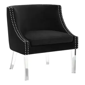 Interiors By Premier Modern Black Curved Chair, Mid Century Design Comfortable Armchair, Velvet Upholstered Modern Armchair