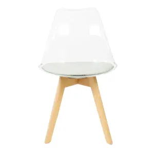 Soho Clear and Light Grey Plastic Dining Chair with Squared Light Wood Legs