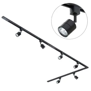 Litecraft Soho Black 6 Head 3m Long L Shape Kitchen Ceiling Light with LED Bulbs