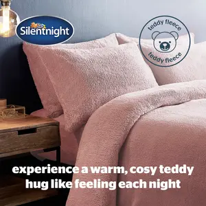 Silentnight Cosy Teddy Fleece Duvet Set Blush / Double - 2 Pillowcases (45 x 80 cm)