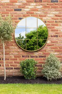 MirrorOutlet - The Circulus - Gold Metal Frame Round Garden Wall Mirror 39" x 39" (100 x 100 cm)