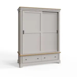 2 Door 2 Drawer Sliding 1.5M Combination Wardrobe Grey Painted Oak