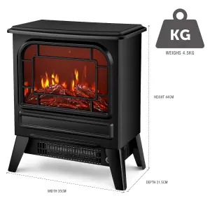 NETTA 1950W Freestanding Stove Heater With Realistic Fire Flame Effect