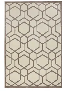 Ivory Light Grey Chequered Geometric Easy to Clean Modern Dining Room Bedroom and Living Room Rug-120cm X 180cm