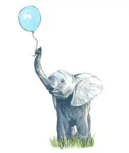 Elle Elephant with pale blue balloon Wall Sticker