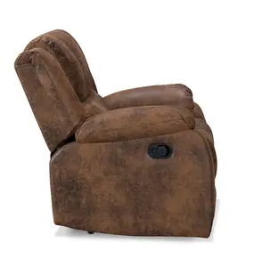 Recliner Manual Chair in Brown Faux Leather Suede