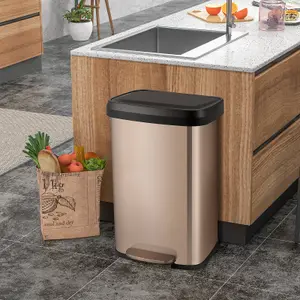 Costway 50L Rectangular Trash Garbage Can Stainless Steel Step Trash Bin Recycling w/ Pedal