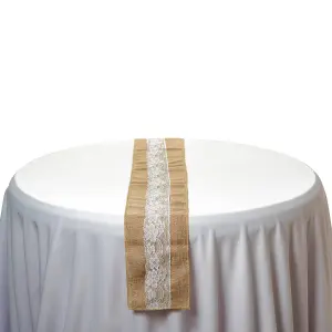 Neel Blue Hessian Table Runner with Lace, Natural Jute Fabric Runner - 11x108 Inch