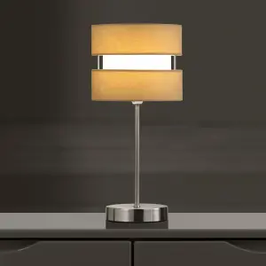 Chrome Table Lamp with Layer Fabric Shade Yellow Ochre