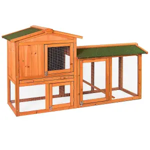 Pet Vida Double Wooden Pet Hutch, Guinea Pig, Bunny, Chicken Run Cage, 52 x 147 x 86