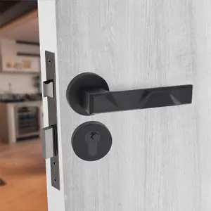 1 Pair Modern Nova Euro Lock Door Handles, 70mm Key & Key Barrell Matt Black Finish - Golden Grace