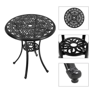 Black Round Cast Aluminum Outdoor Patio Bistro Dining Table with Umbrella Hole