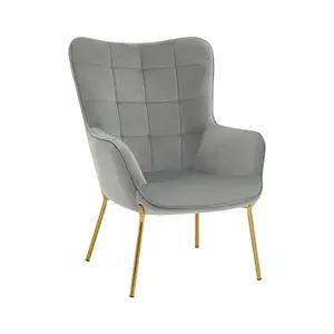 Interiors by Premier High Back Grey Velvet Armchair with Gold Legs, Versatile And Durable Armchair, Easy to Maintain Bucket Chair