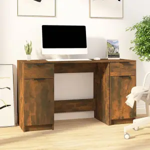 Berkfield Desk with Side Cabinet Smoked Oak Engineered Wood