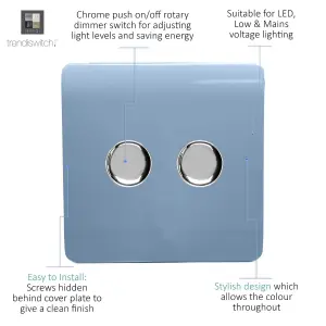 Trendi Switch 2 Gang 1 or 2 way 150w Rotary LED Dimmer Light Switch in Sky blue