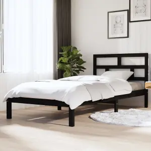 Berkfield Bed Frame Black Solid Wood Pine 100x200 cm