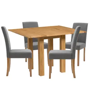 Hallowood Furniture Waverly Small Folding Table with 4 Upholstered Chairs in Grey Fabric