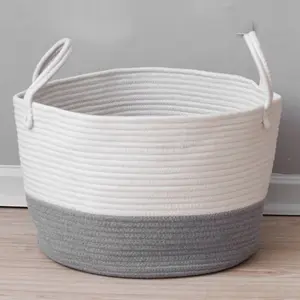 Grey Woven Laundry Storage Basket Laundry Hamper Clothes Storage Bag Bin with Pom Poms