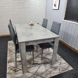 Dining Table and 4 Chairs Stone Grey Effect Wood Table 4 Grey Leather Chairs Dining Room