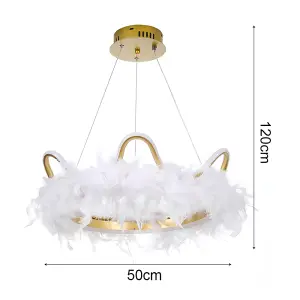 Modern Gold Chic Feather Chandelier Curly LED Ceiling Pendant Light Fixture in White Light