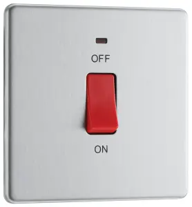 BG Electrical FBS74 Nexus Screwless Flat-Plate Double Pole Cooker Switch Brushed Steel Neon 45A